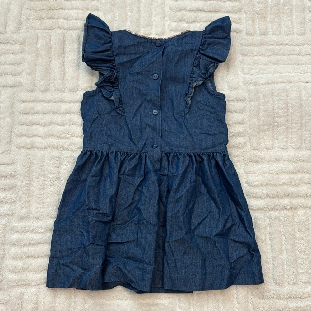 Bonnie Jean Chambray Smocked Waist Ruffle Flower Embroidered Dress